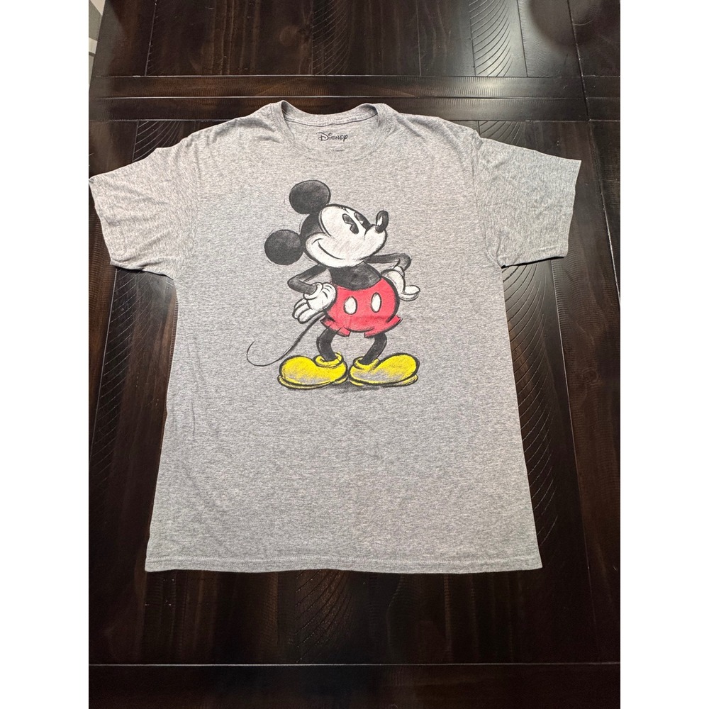 Disney Mickey Mouse Graphic T-Shirt Mens Large Gray Short Sleeve Crew Neck Tee